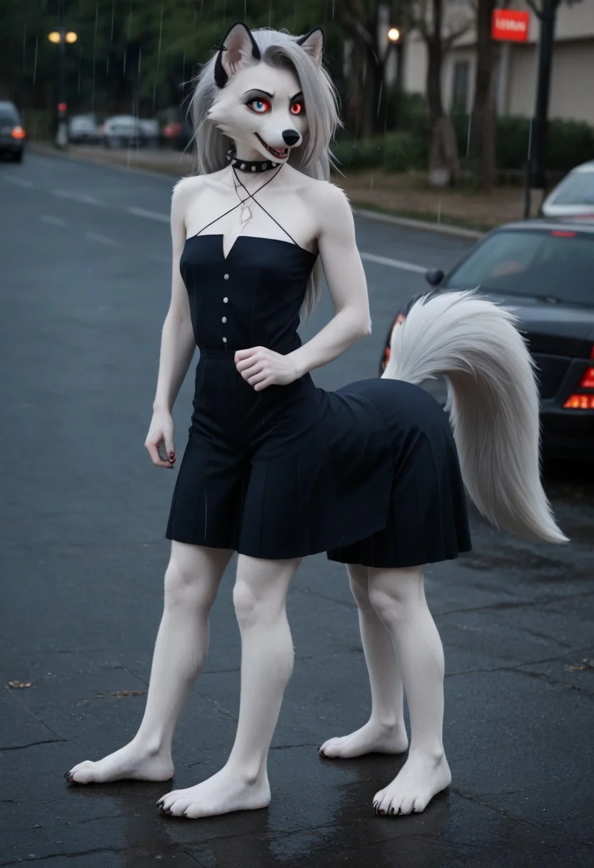 score_9, score_8_up, score_7_up, source_photo, realistic:1.4, <lora:detailed_notrigger:1>, <lora:JuggerCineXL2:0.8>,epiCRealism, hyperrealism, (Loona from Helluva Boss), ((full body fur)), ((skinny)), detailed eyes, wearing Loona dress, ((female humantaur, long four legs, tail)), blue eyes, ((perfect hands)), running on rain, full body, Cinematic Lighting, <lora:Perfect Hands:1>, <lora:humantaurs_03_20e_pony:1>, <lora:StS_detail_slider_v1:0.4>, <lora:add-detail-xl:0.5>,