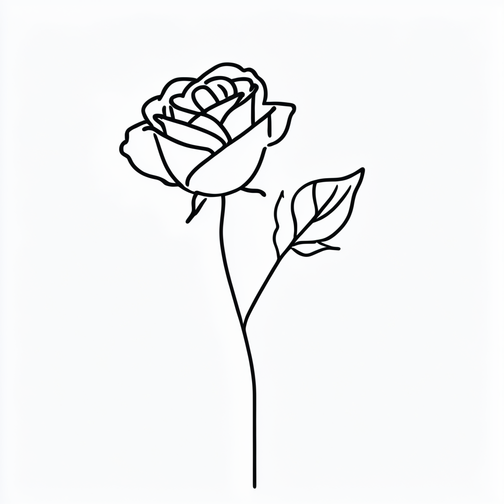 <lora:Simplest_line_art:1> ARSMJSTYLE, simplest line art, Floral outline, single stem, rose petals, delicate lines, botanical illustration, minimalist drawing, black ink, white background