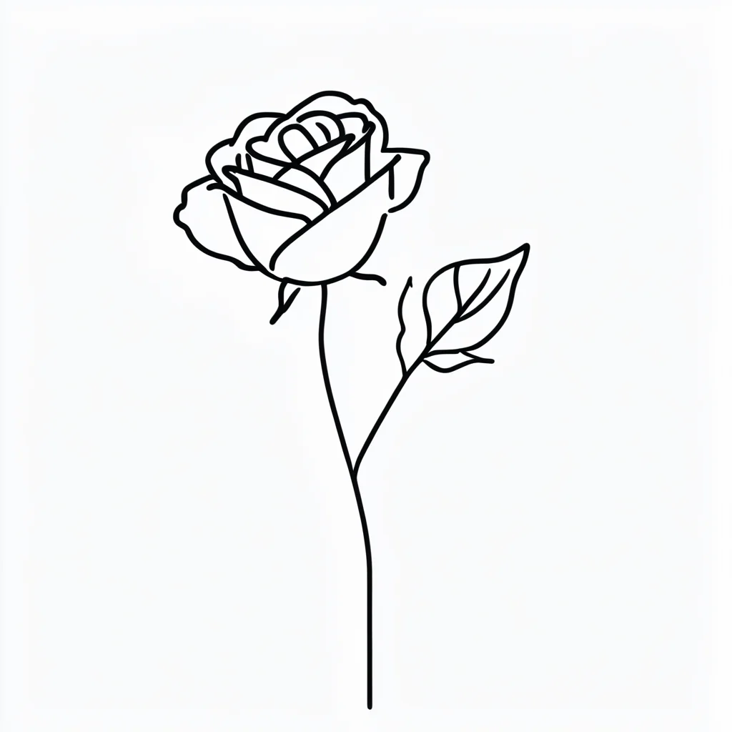<lora:Simplest_line_art:1> ARSMJSTYLE, simplest line art, Floral outline, single stem, rose petals, delicate lines, botanical illustration, minimalist drawing, black ink, white background