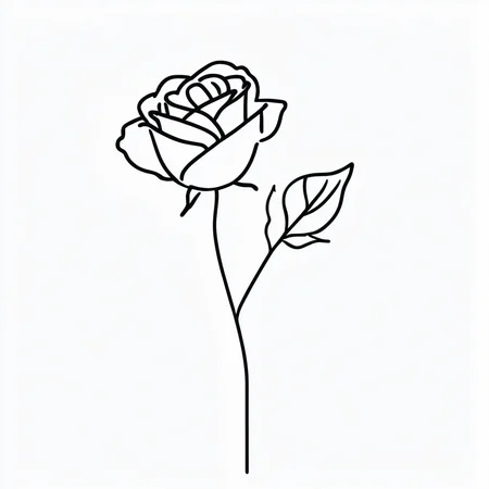 <lora:Simplest_line_art:1> ARSMJSTYLE, simplest line art, Floral outline, single stem, rose petals, delicate lines, botanical illustration, minimalist drawing, black ink, white background