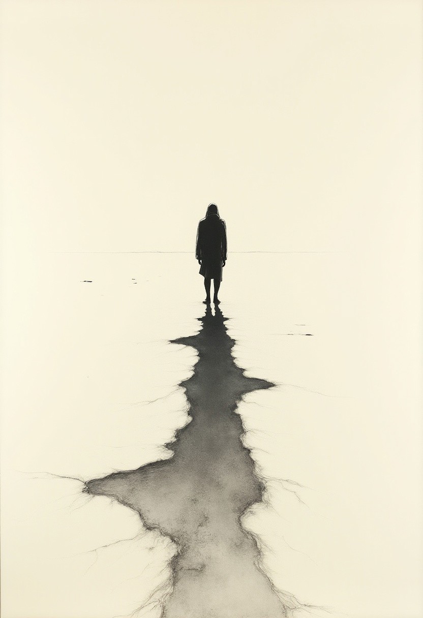(in Otomo Katsuhiro style:1.2), high-quality, masterpiece, A figure standing in the center of a vast, empty desert, their body casting a long, distorted shadow that bends and twists unnaturally across the sand, Style is Surreal and abstract, Lighting is High contrast with harsh desert sun, Elongated shadows, distorted light, desert minimalism, sharp contrasts, Charcoal Sketch, (elaborately detailed attire with extraordinary elements:1.1), (hyperdetailed:1.1), (intricate details:1.0), (Refined details:1.1), (best quality:1.1), (high resolution:1.2)