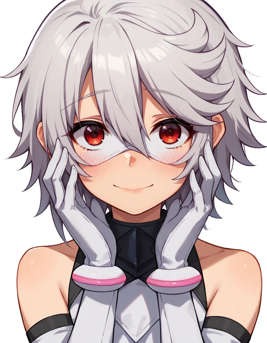 score_9,score_8_up,score_7_up BREAK
1girl,shyhero, solo, hands on own face, gloves, blush, looking at viewer, elbow gloves, white background, mask, white gloves, simple background, hair between eyes, bare shoulders, grey hair, 1girl,red eyes,nervous smile, blush
<lora:teru_momijiyama XL :1>