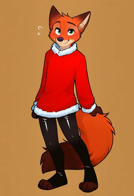 ((By Tom_fischbach)),Expressiveh, adult, 18yo, Expressiveh, score_9, score_8_up, score_7_up, score_6_up, score_5_up, score_4_up, 1boy, solo, nick wilde, petite, standing, christmas party, flustered, blushing, (full body), paws,smiling, latex stocking, epiCPhoto, zPDXL3, sexy, fluffy_new_year, merry_furistmas, tail, (santa outfit), shorts,
full_body,1girl,solo,blush,look at viewer,
source_cartoon, cute, five fingers, looking at viewer, blush, small ass, flat chest, anthro, furry, desire, light background,