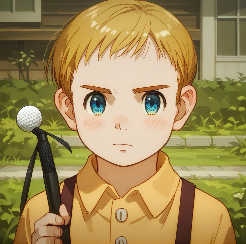 score_9,score_8_up,score_7_up,score_6_up,best aesthetic,absurdres,intricate details,best quality,masterpiece,source_anime,anime coloring,male focus,solo_focus,  <lora:Gawain_Rising_Impact_PONY:1>blond hair, blue eyes,score_9, score_8_up, score_7_up, source_anime, highly detailed, solo, 1boy, male focus,upperbody   cry, focus face , solo focus,golf, golf bag, on golf yard, outdoor