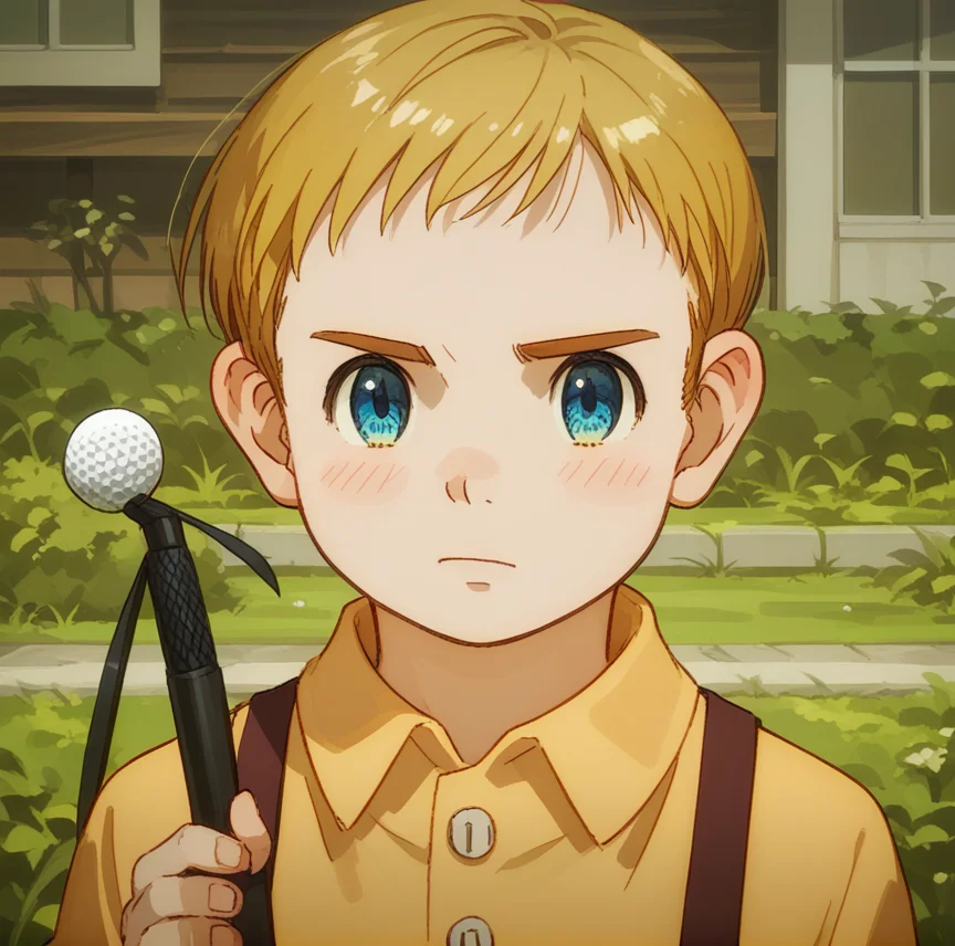 score_9,score_8_up,score_7_up,score_6_up,best aesthetic,absurdres,intricate details,best quality,masterpiece,source_anime,anime coloring,male focus,solo_focus, <lora:Gawain_Rising_Impact_PONY:1>blond hair, blue eyes,score_9, score_8_up, score_7_up, source_anime, highly detailed, solo, 1boy, male focus,upperbody cry, focus face , solo focus,golf, golf bag, on golf yard, outdoor
