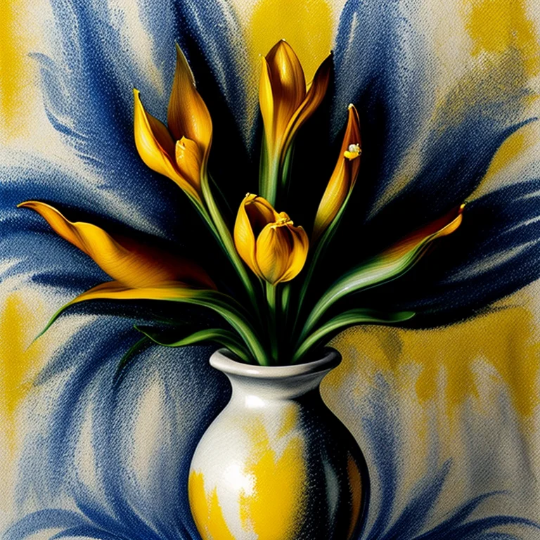 Authentic photographs featuring a vase brimming with vibrant GeorgiaOKeeffeFlowers flowers, (( yellow theme)), capturing the vivid hues and water droplets cascading. A detailed close-up explores the intricate cleavage, employing ultra-realistic photography with a digital SLR. The composition is enhanced with professional color grading, ensuring a clean and sharply focused image. The photo shoot employs epic composition techniques, achieving ultra-realistic and hyper HD results, emphasizing intricate details through HDR and 8K resolution. <lora:difConsistency_detail:0.45> <lora:more_details:0.55> <lora:speedy1p5:1.15>