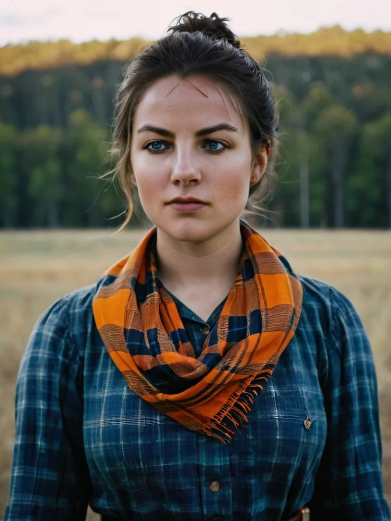 <lora:SDXL_AbigailMarstonV1:1.2>, AbigailMarston, with blue eyes and dark brown hair tied in a bun, wearing  a blue plaid shirt, an orange shawl or brown scarf, a black belt with a golden buckle, a brown skirt, and black boots, <lora:skin_4:0.3>, <lora:SDXL_DetailedEyes_V3:1>, <lora:Perfect Hands:0.7>, <lora:add-detail-xl:1>, <lora:SDXL_more_details:1>, <lora:SDXL_extremely_detailed:1> ,\n happy, suspicious, medium shot, (masterpiece, high resolution, Technicolor filmstill:1.3), the most hauntingly good woman, (piercing gaze:1.2), (dark allure:1.1), fighting stance in a dreadful school at late morning, casting eerie shadows, (intense expression:1.1), (whispers of the night:1.2), reaching out like skeletal fingers, (perturbing atmosphere:1.2), (dreadful presence:1.1), shot on a 35mm Arriflex camera with an Angenieux 25-250mm f/3.2 lens, adding a cinematic quality to the haunting scene, a captivating blend of beauty and darkness in a Technicolor filmstill that evokes an ethereal sense of otherworldly enchantment, perfect eyes