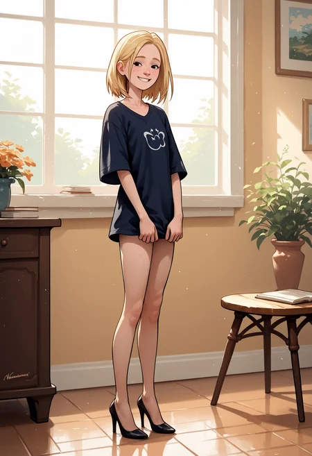 score_9, score_8_up, score_7_up, score_6_up, score_5_up,  1girl, solo, full body,
<lora:Nora (Storybooth):0.9> Nora_Storybooth, blonde hair, medium hair, freckles, smile, black eyes,
high heels,
indoors, detailed background,
<lora:Expressive_H:0.7> Expressiveh,
<lora:add-detail-xl:0.9>
<lora:light:1> neolight