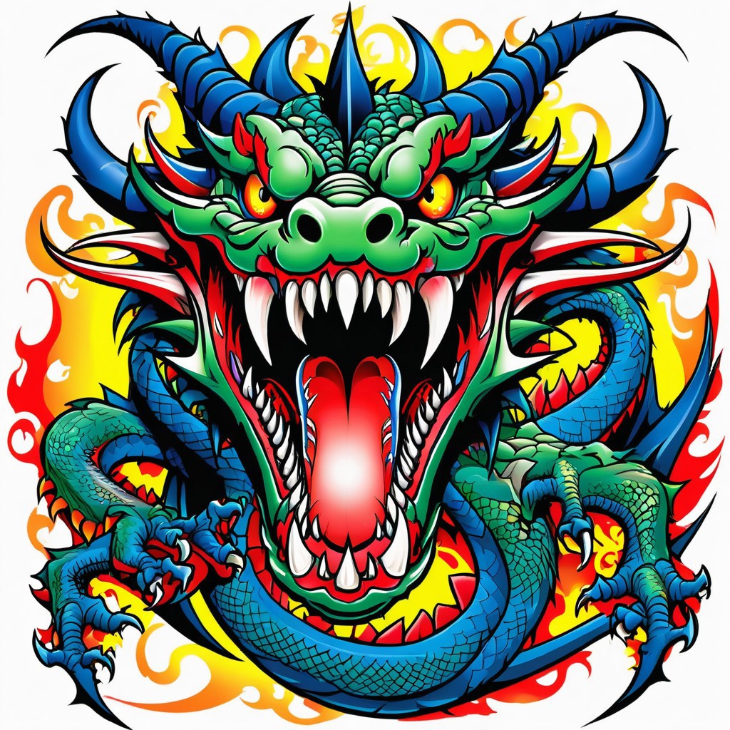 ED Hardy tattoo artwork ,Ed hardy  look alike art,  mean, vicious  ((dragons  ))) illistrations, complete bold art work and characters, solid lines,  easily distinguishable , distinguishable easily witnessed and convincing artwork masterwork, cartoon, illistrations, fangs, big scary teeth 
masterpiece, excellent work,  full pages , hard core  hattiezazu, digital art, soft light