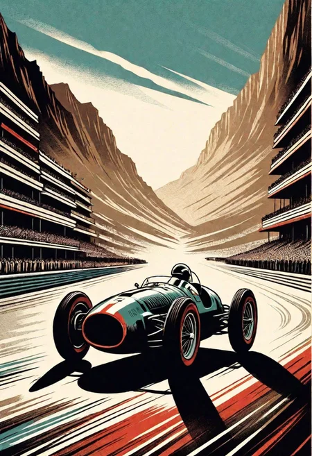 a postcard formula one of a 1950's, Monaco Grand Prix.