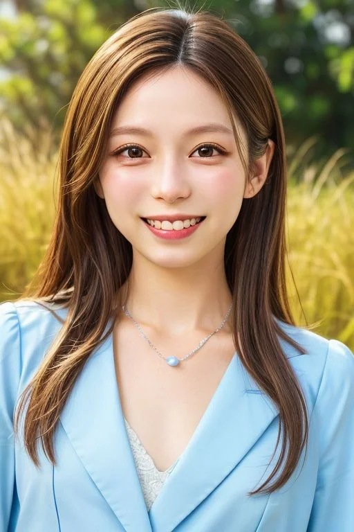 Office lady in suit , Full body,  dedicated nipple, Innocent, downblouse, Thin eyebrows, thin lips, pale lips, backlightvarious hair styles,  Medium hair, Small lips,(straight hair)Lateral face,  various facial expressions , detailed nasal bridge, whole body, detailed philtrumdeep Smiles lines, no makeupvarious poses, various postures, small breasts , Medium length hair, light brown hair ,  best quality, photo realistic, masterpiece, extremely detailed face, detailed nose, detailed eyes , dedicated eyes,  double eyelids, fair eyebrows, full body, whole body, side parting hair, windy, symmetrical eyes, very detailed eyes, detailed iris, fine eyebrows, long eyelashes  silky hair, perfect white teeth, watery eyes, dedicated fingers, smaller headsmile dimples, necklace, skin blemishes, perfect fingers, ear pins, small mouth, yellow Chinese skin