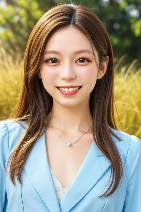 Office lady in suit , Full body,  dedicated nipple, Innocent, downblouse, Thin eyebrows, thin lips, pale lips, backlightvarious hair styles,  Medium hair, Small lips,(straight hair)Lateral face,  various facial expressions , detailed nasal bridge, whole body, detailed philtrumdeep Smiles lines, no makeupvarious poses, various postures, small breasts , Medium length hair, light brown hair ,  best quality, photo realistic, masterpiece, extremely detailed face, detailed nose, detailed eyes , dedicated eyes,  double eyelids, fair eyebrows, full body, whole body, side parting hair, windy, symmetrical eyes, very detailed eyes, detailed iris, fine eyebrows, long eyelashes  silky hair, perfect white teeth, watery eyes, dedicated fingers, smaller headsmile dimples, necklace, skin blemishes, perfect fingers, ear pins, small mouth, yellow Chinese skin