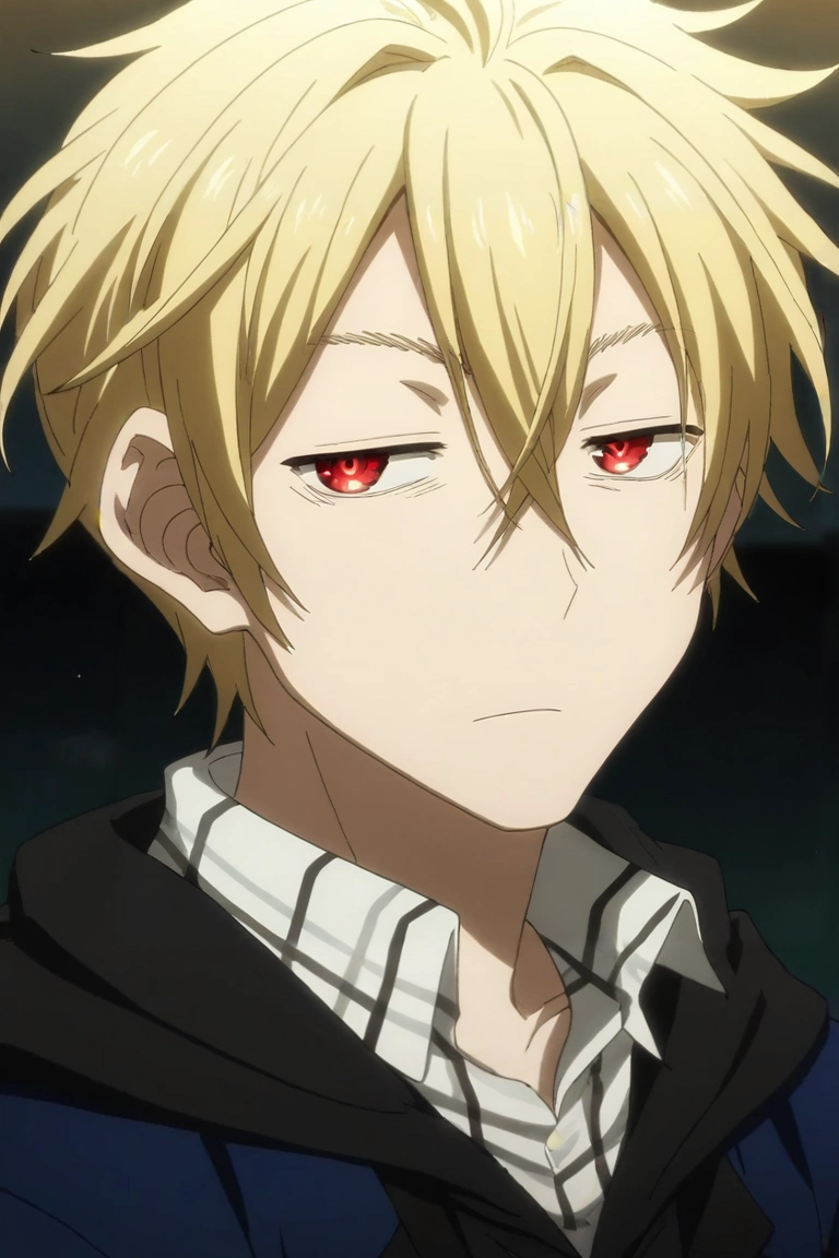 score_9, score_8_up, score_7_up, source_anime, rating_safe, intricate details, anime screencap, anime coloring, official style, looking at viewer, , 1boy, solo, male focus, <lora:king_of_despair_kekkai_sensen_pony:0.92>, king_of_despair_kekkai_sensen, blonde hair, red eyes, short hair, hair between eyes, , , <lora:sdxl_lightning_8step_lora:1>