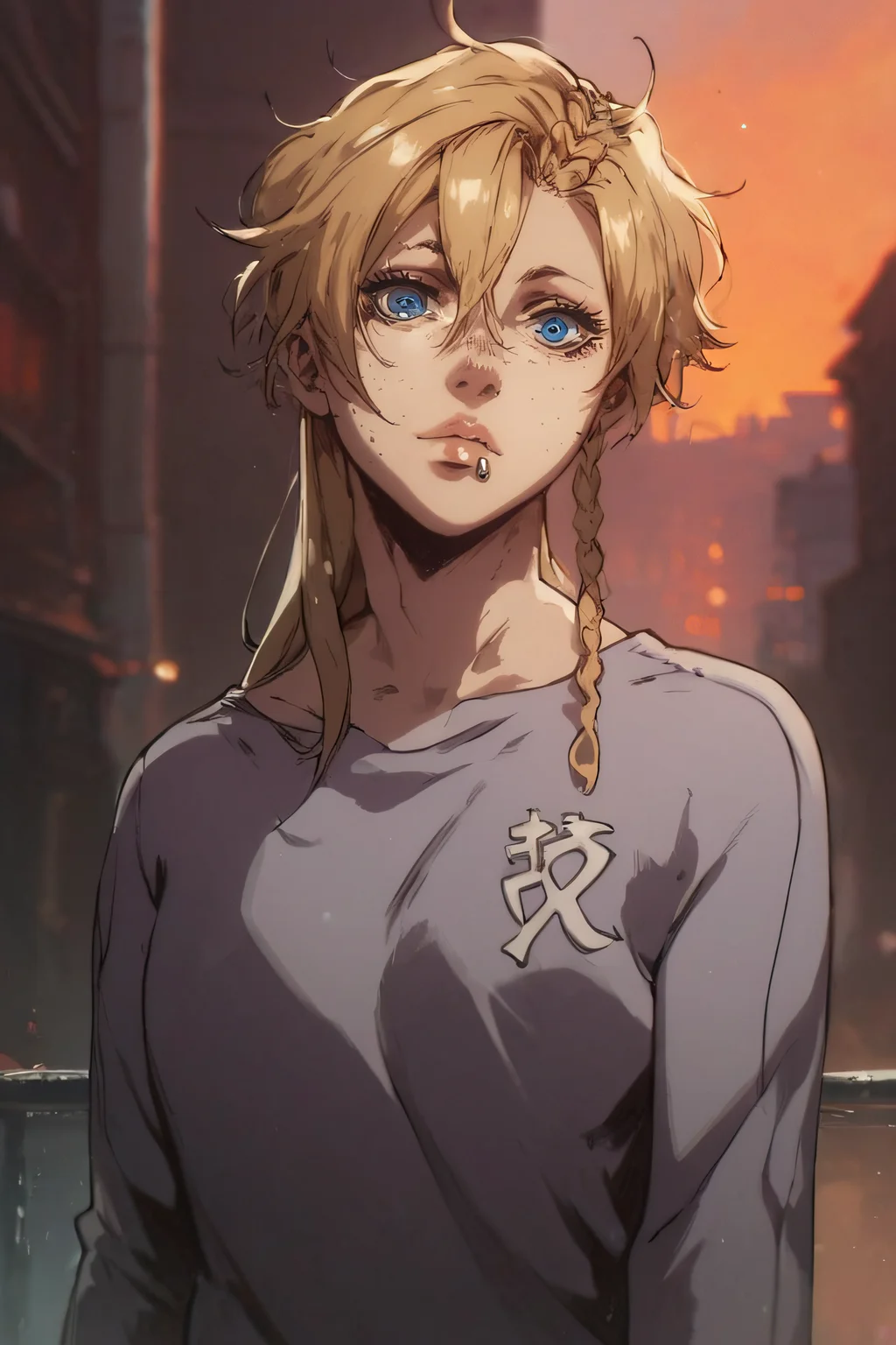 score_9,score_8_up,score_7_up, looking at viewer,
mary, 1girl, solo, long hair, blue eyes, blonde hair, braid, side lip piercing, freckles,
grey shirt, grey shirt, long sleeves,
outdoors, city,
<lora:sinfully_stylish_SDKL:0.8> <lora:Expressive_H:0.5> <lora:1dkXLP:0.5> <lora:Mary_Steinberg-11:1>