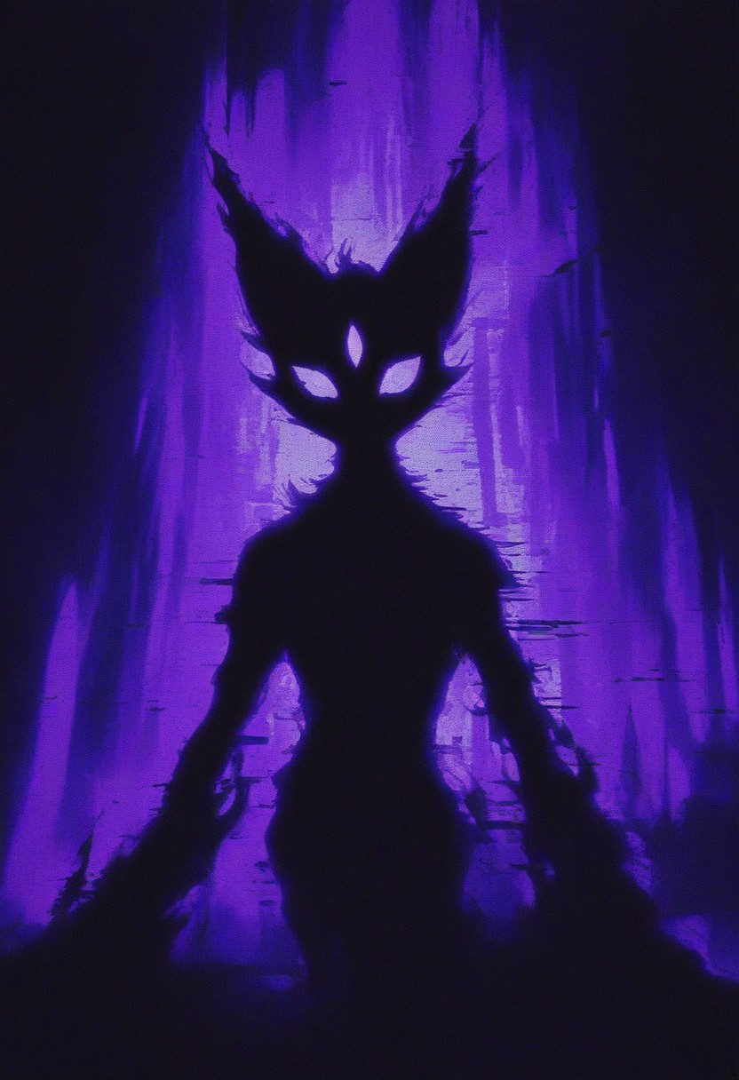 GLTST, Glitch, , purple theme, no humans, dark, pokemon (creature), solo, cat