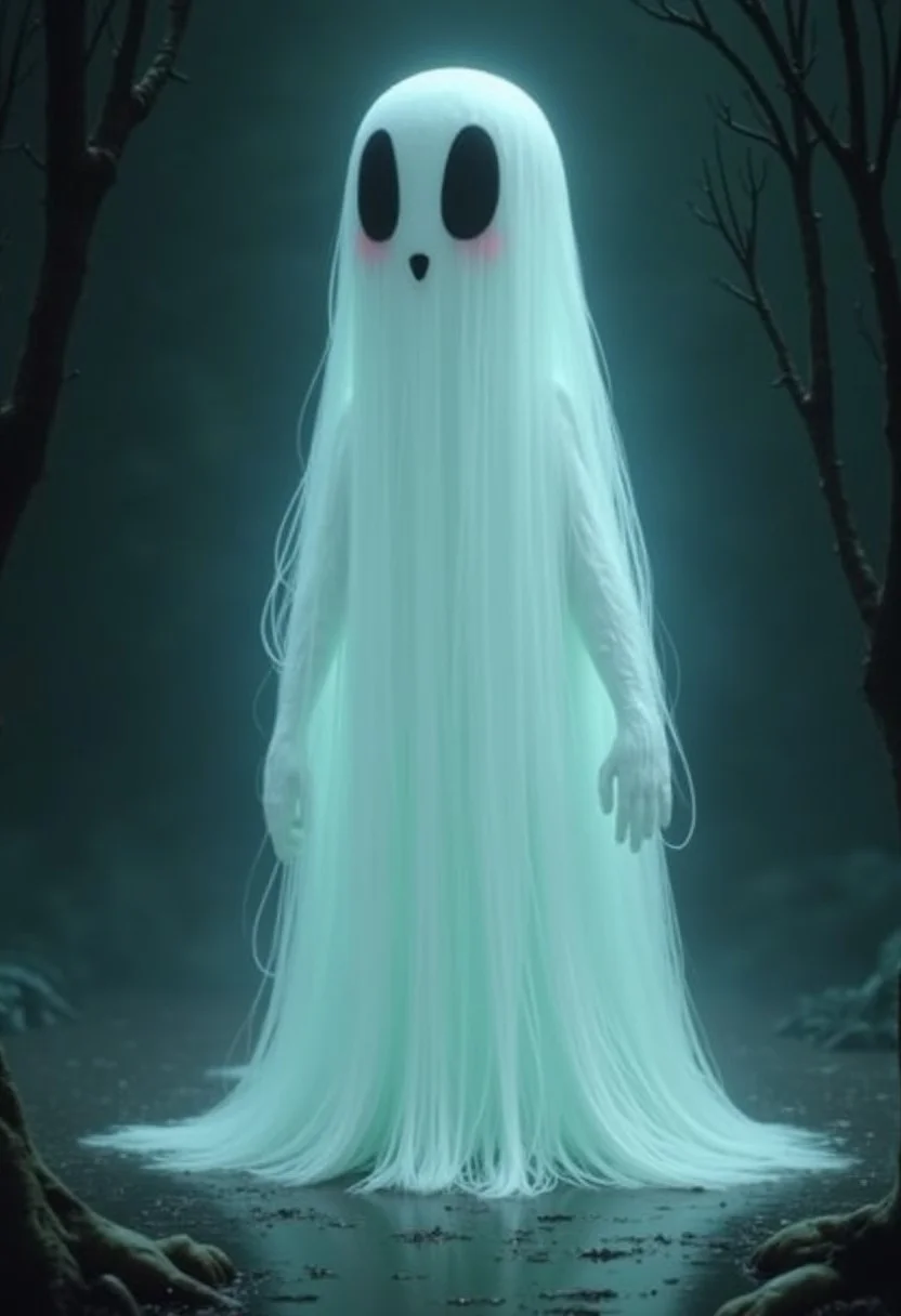 Create a character similar to Casper from the 1995 movie "Casper." This character should be a friendly and gentle ghost with a deep desire to make friends and connect with the living. Despite their ethereal nature, they possess a kind heart and a longing for companionship. They live in an old, possibly haunted place, but rather than being scary, they are endearing and misunderstood.