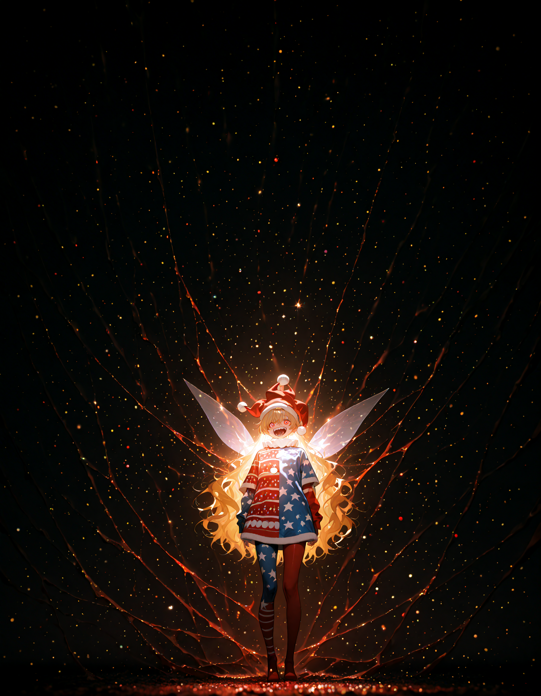 Christmas, dress, red pantyhose ,santa_hat ,Christmas sweater,
1girl, solo,  clownpiece, soft lighting, crazy  ,
masterpiece, best quality, amazing quality, very aesthetic, absurdres,  newest, (volumetric lighting),
<lora:world_christmassweater:0.5>,<lora:cfg_scale_boost:0.5>, <lora:ponyv5_noobE11_1_adamW:0.5>, <lora:illustrious_noobai_epsilon_pred_1_best_quality_v1:0.5> ,<lora:illustrious_noobai_epsilon_pred_1_masterpieces_v1:0.5> ,<lora:illustrious_noobai_epsilon_pred_11_very_aesthetic_v1:0.5>