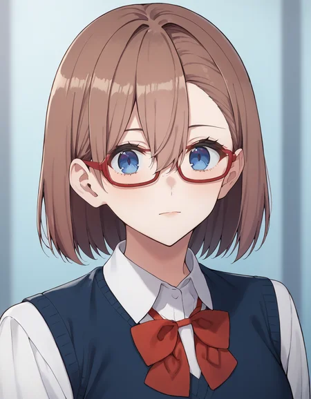 score_9, score_8_up, score_7_up, source_anime,
1girl, solo, looking at viewer, upper body, blurry background, simple background,
lilysa amano, short hair, brown hair, hair between eyes, blue eyes, red eyewear, school uniform, white shirt, collared shirt, red bow, long sleeves, blue sweater vest, grey pleated skirt,
<lora:lilysa_amano_liliel_anime_v2-soralz:0.9>