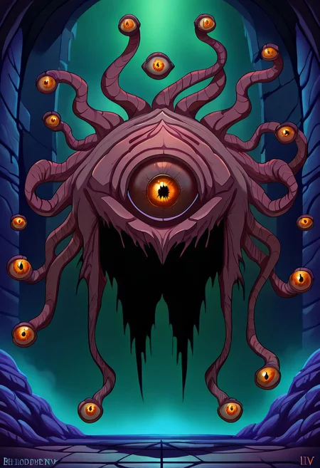 masterpiece, best quality, newest, absurdres, highres, anime, anime style, no humans, Beholdertentacles-ILV1.0, fullbeholder, beholder, eyed Tentacles, tentacles with eyes, extra eyes, monster