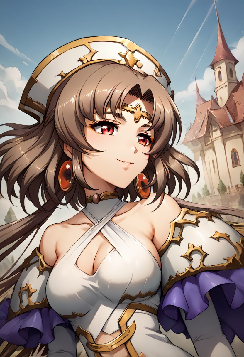 score_9, score_8_up, score_7_up, detailed, intricate details, chromatic aberration, realistic, veins source_anime, , (best quality) , (highly detailed) ,((masterpiece)), ((best quality)), (ultra-detailed), ((extremely detailed)), (high resolution), 4K, (8K), best quality, (beautiful), (dynamic lighting), (super detailed skin), sharp focus, (1_girl, solo focus), score_9,score_8_up,score_7_up,anime coloring BREAK source_anime,anime, shiny skin, <lora:yuria_p_v1.5:1>,yulia,y_clothes,Headdress,red eyes,brown hair,long hair,very long hair,jewelry,detached sleeves,dress,earrings,bare shoulders,collarbone, <lora:Fixhands_anime_bdsqlsz_V1:1>,upper_body,profile,smile,looking_at_viewer,castle,from behind
detailed eyes、detailed face and detailed skin <lora:add-detail-xl:1.0>