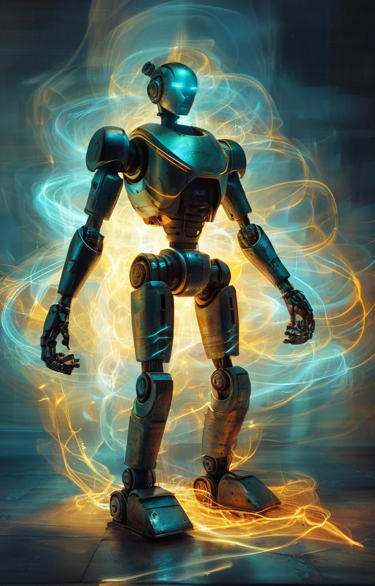 masterpiece,best quality,<lora:tbh247-sdxl:0.9>,illustration,style of Light painting portrait of Housework robots
