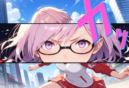 <lora:Fixhands_anime_bdsqlsz_V1:1>score_9, score_8_up, score_7_up, uncensored, source_anime, intricate details, perfect anatomy BREAK
1girl, solo, mash kyrielight, purple hair, hair over one eye, glasses, white hoodie,
(v-shaped eyebrows), fighting stance, outdoors, city, tokyo,
<lora:HyLper-Accelerate-PAseer:1> <lora:p3cutin_XL(pony)v1.1fix:1>