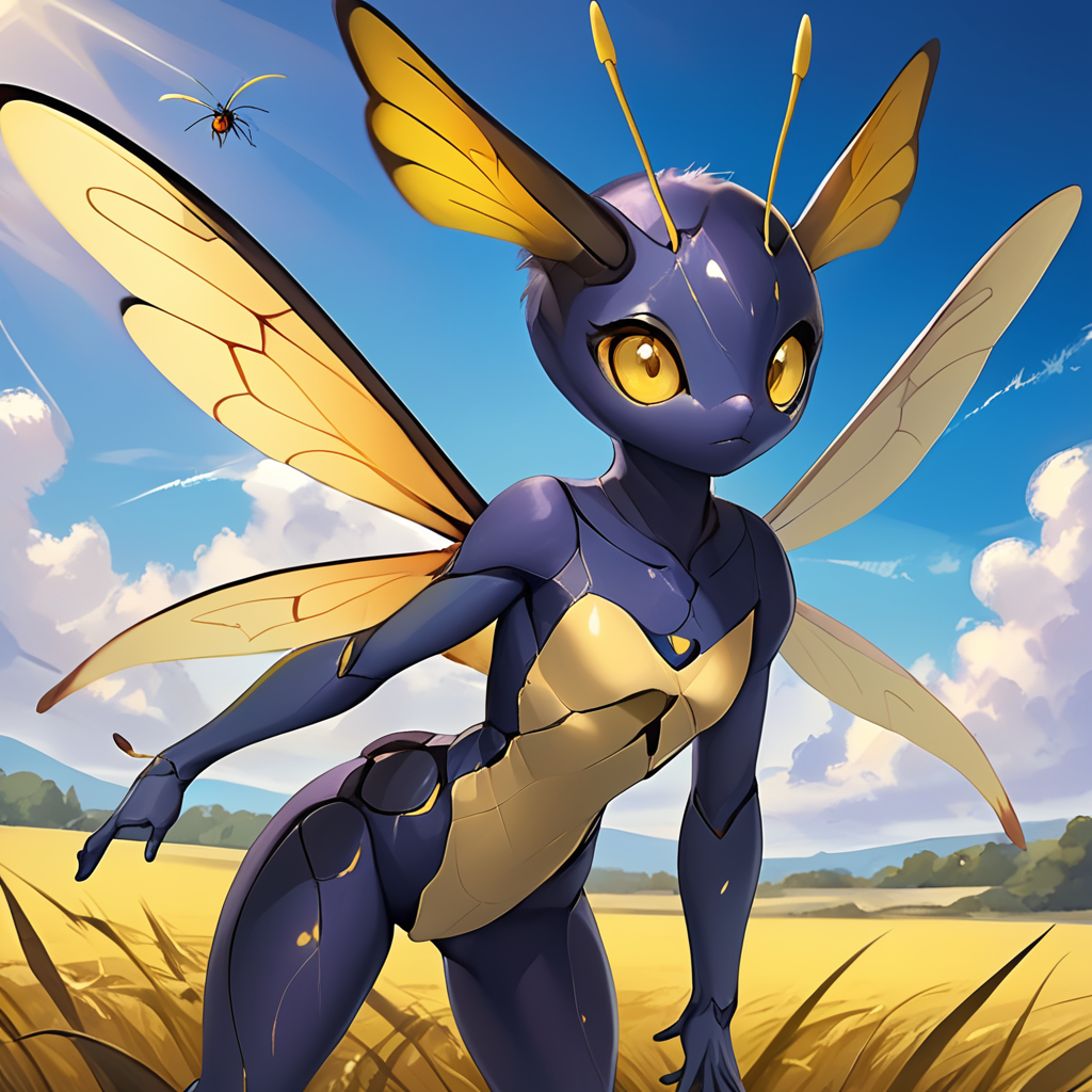 masterpiece,8k,16k,32k,absurd resolution,,high resolution,no pixels,beautiful detailed sky backround,Arthropoid race,solo,looking at viewer,yellow eyes,wings,pokemon (creature),no humans,animal,bug,antennae,insect wings,humanoid body,cute insect girl,cute face,
,humanoid body,cute face,
 <lora:Stellaris_Avatar_Portriats_XL8:0.6>