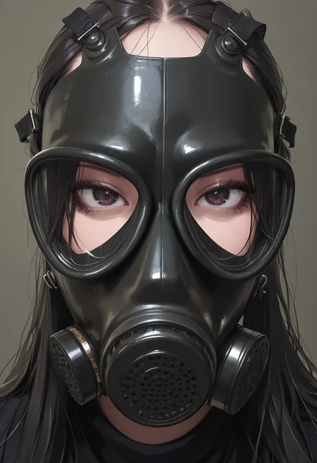masterpiece, 4k, 1girl, goth, bangs, gasmask over head, close up