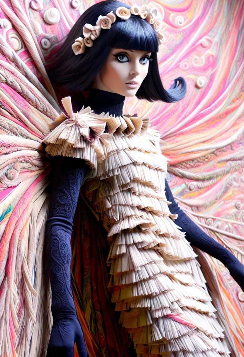 Straw thread, straw, Score_9, score_8_up, score_7_up, (masterpiece),(1character), semi side view, (beautiful:1.4), straw dress, psychedelic swirls, vibrant hues, bold patterns, power fashion, swinging sixties, Retro Vogue Cover, kaleidoscopic dreams. highly intricate, 60s, hyper detailed, photorealistic, (black elbow gloves). Shelia Foster.
