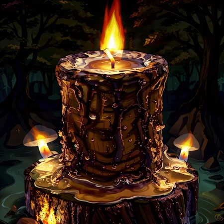 high-detailed high-quality photo of a vibrant magical looking candle made of water with a flame on top, candle acts like wax but is made of all water, sitting on a tree stump <lora:EdobBoondocksArtStyle_v2.0:0.55> , edobboondocksartstyle, cartoon <lora:LCM_SD15:1.0>