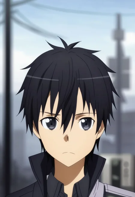 high resolution, professional photography, solo, best quality, 1Boy, Kazuto Kirigaya, Black Hair, Black Eyes, shallow depth of field, Post-Apocalyptic, survival, OverallDetail