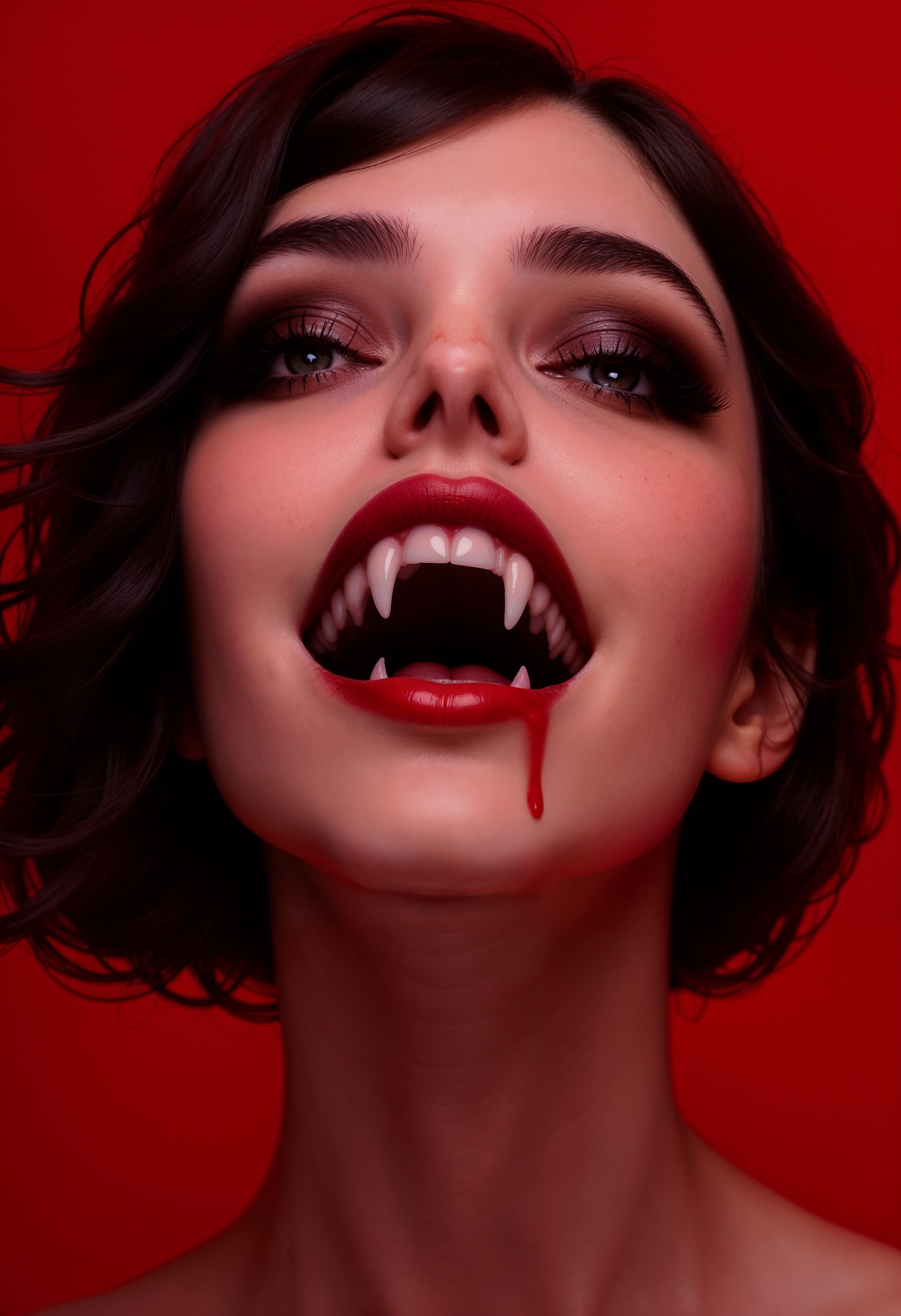 fangs, teeth, solo, close-up, 1 girl, open mouth, blood, dripping, tongue, makeup, red lips, red background, lipstick, (maximum ultra high definition image quality and rendering:3), maximum image detail, maximum realistic render, (((ultra realist style))), realist side lighting, , 8K high definition, realist soft lighting, (amazing special effect:3.5)
<lora:FluxF4ngs:1>
