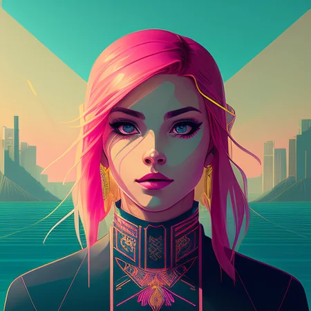 snthwve style nvinkpunk (symmetry:1.1) (portrait of floral:1.05) a woman as a beautiful goddess, (assassins creed style:0.8), pink and gold and opal color scheme, beautiful intricate filegrid facepaint, intricate, elegant, highly detailed, digital painting, artstation, concept art, smooth, sharp focus, illustration, art by greg rutkowski and alphonse mucha, 8k