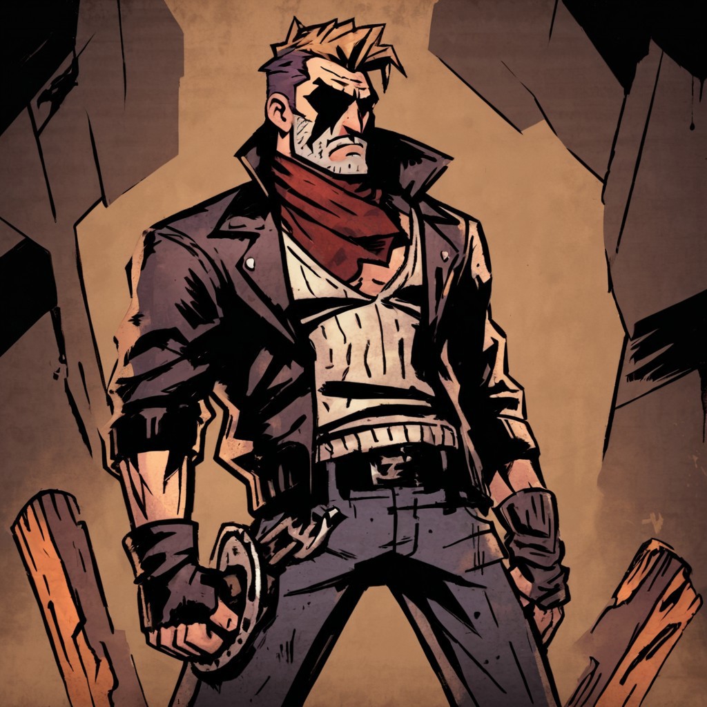 high-definition 8k comicish artwork in dgst artstyle of a shirtless male bandit flexing