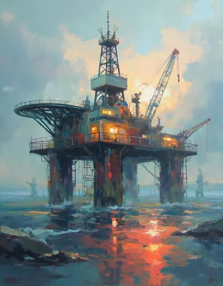 ssf_4bstr4ct painting of an oil rig on a foggy morning