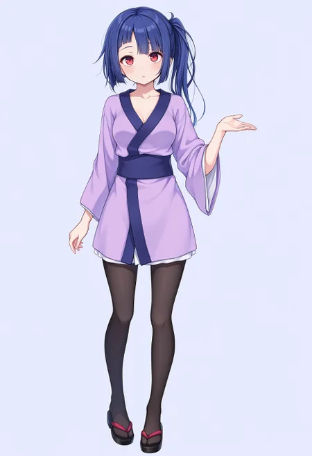masterpiece, best quality, amazing quality, very aesthetic, high resolution, ultra-detailed, absurdres, <lora:amtsk-il:1> 1girl, amatsuku, kimono, red eyes, solo, full body, sandals, black pantyhose, (official art:1.5)