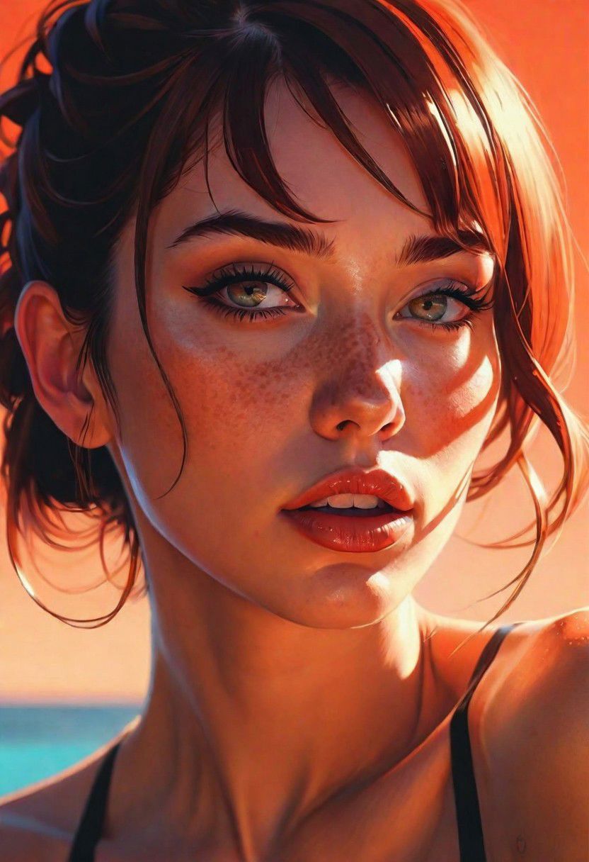 style by Ilya Kuvshinov best quality image of a hell-atmosphere, phenomenal playful shadows,amazing realistic light from above,majestic-braided hair,mesmerise-naughty,light-freckles-sunburned-face,party-makeup,tattoo,breathtaking crispy-detailed, thick-lips, realistic-eye,unscrupulous-smile  aesthetic joyful souleater1phantom in a casting seat