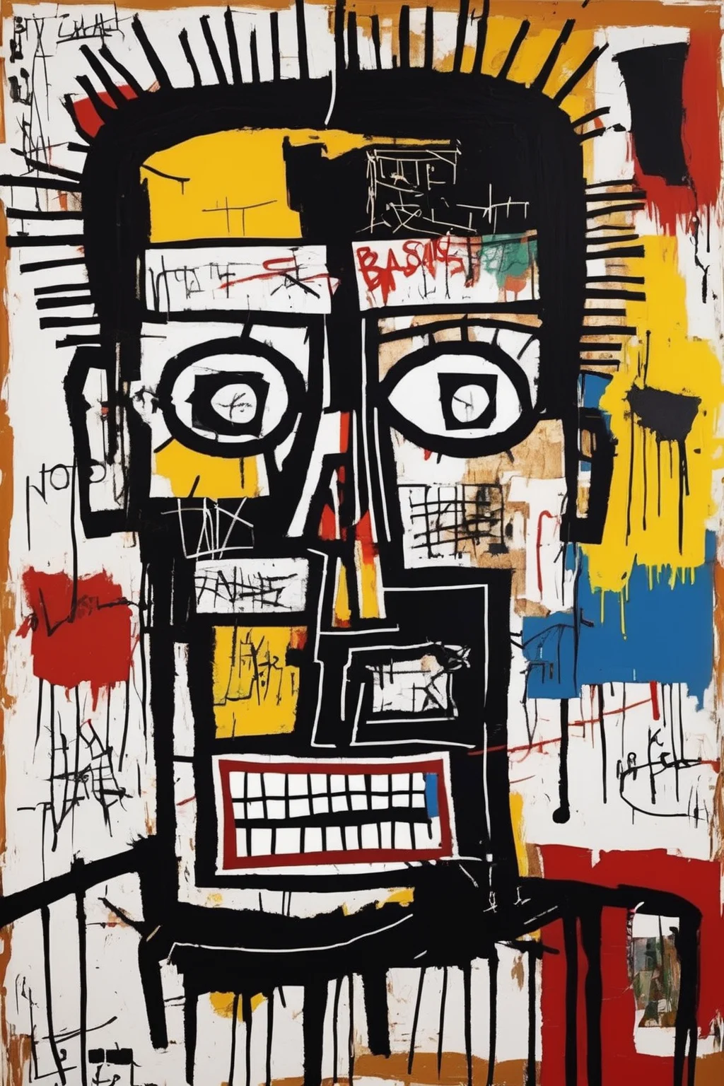 Jean-Michel Basquiat Style - A painting by Jean-Michel Basquiat, titled 'In This Case.' Create a graphic based on this artwork.