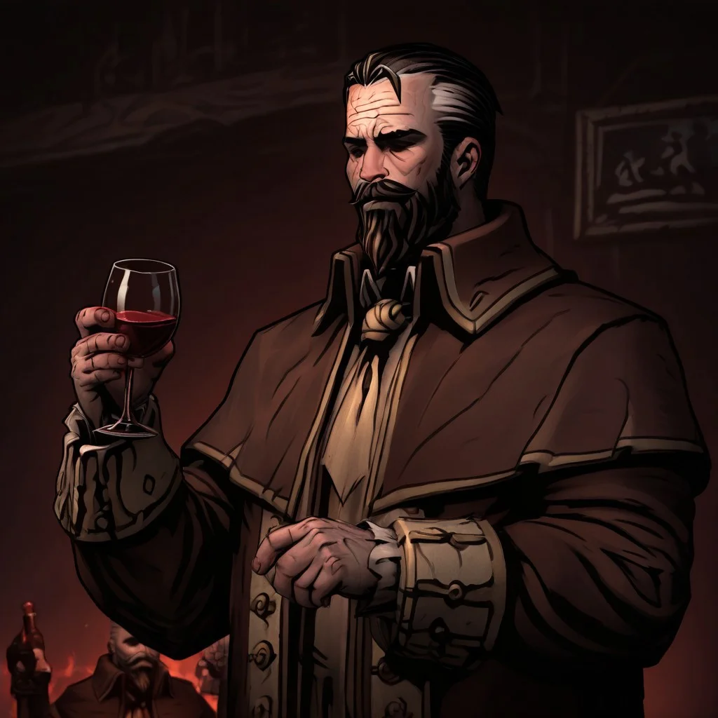 masterpiece, best quality, newest, absurdres, highres, DD2Style-IL.V1.0, black eyes, shaded eyes, solo, solo focus,
A-LMWRE-V1.1, 1boy, old man, robe, buttoms, beard, mustache, facial hair, multicolored hair, coat, two-tone hair, long sleeves, brown robe, black hair,
wine, wine glass, drinking glass, holding glass,