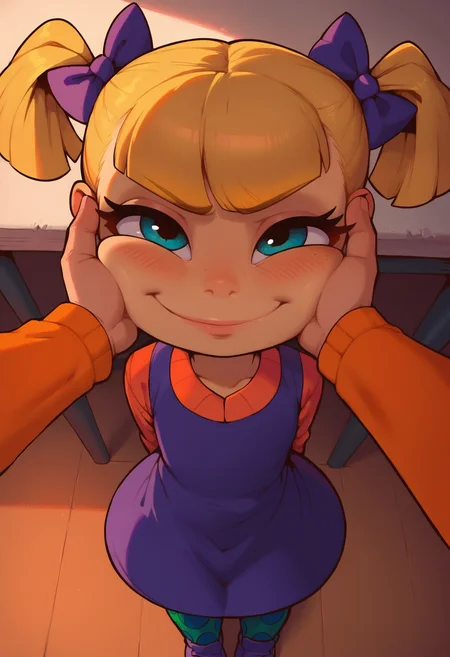 score_9, score_8_up, score_7_up, score_6_up, score_5_up, score_4_up, from above, pov
young face, child, smug
1girl. blonde hair, twintails, purple dress, orange sleeves, hair bow, polka dot leggings
classroom, standing, arms behind back, hand_on_cheek,
<lora:princess_xl_v1:0.7>, <lora:Expressive_H:0.6>, <lora:incase-ilff-v3-4:0.5>, <lora:MysticalPlantPenetratorPDXL:0.5>, <lora:AngelicaXL_PonyXLV6_v5:1>,