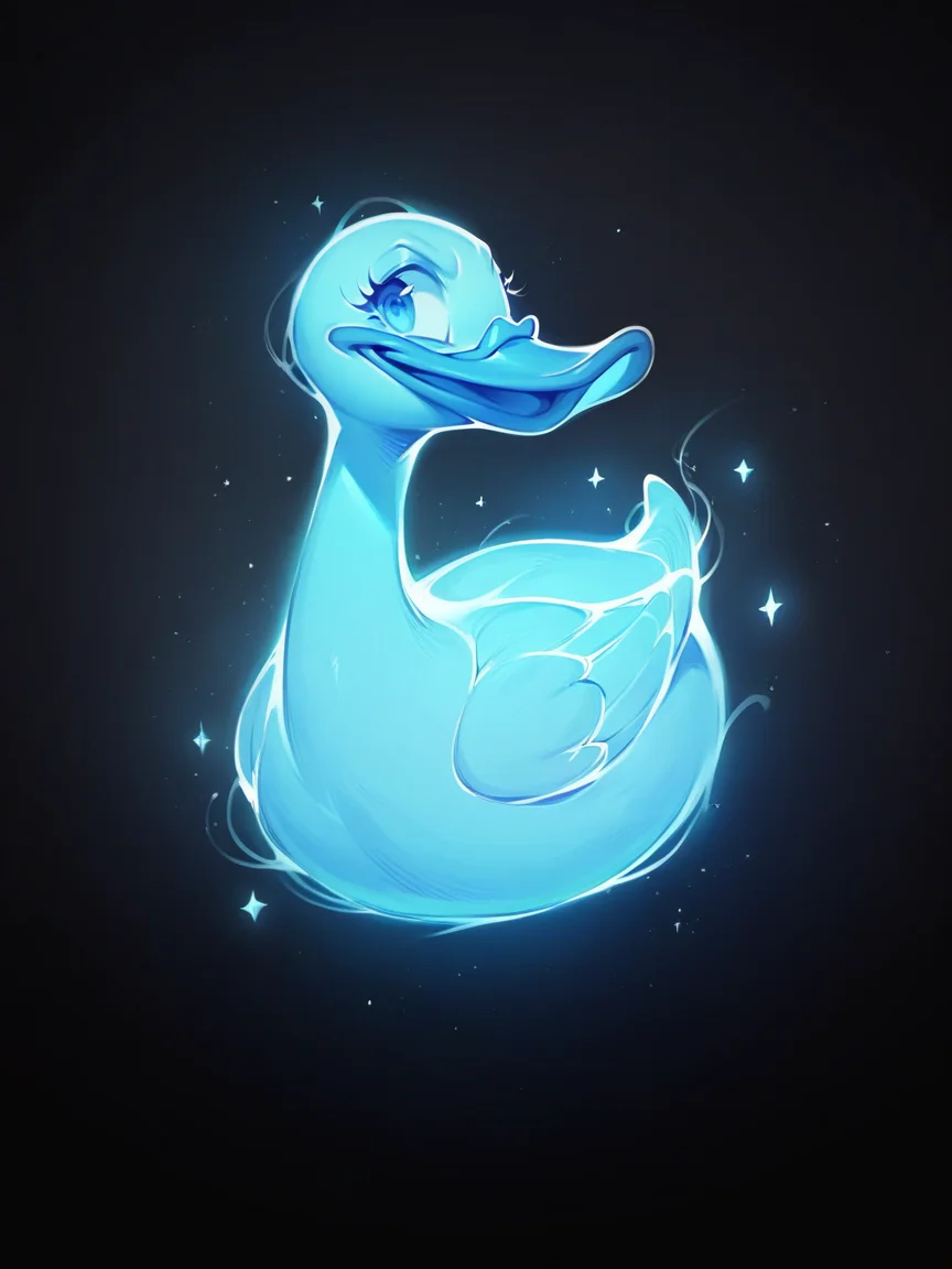 score_9, score_8_up, score_7_up, score_6_up, score_5_up, <lora:p4tr0nusXLP:1> p4tr0nus, no humans, glowing, black background, blue theme, duck
