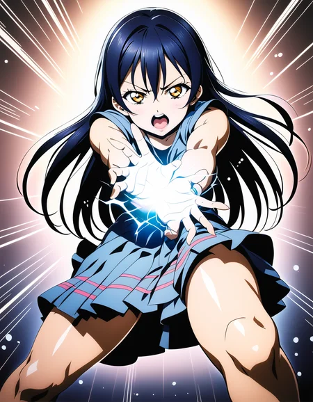 1girl,
sonoda umi, love live!
casual wear,skirt,
<lora:kamehamehaXL2:1>,kamehameha,
looking at viewer,serious,v-shaped eyebrows,scream,
foreshortening,energy ball, light particles,energy beam, speed lines,(spread legs:0.7),standing,
electricity,
gradient background, vivid color,
masterpiece, best quality, ultra detailed, highres,4k,(ultra-detailed:1.4) (illustration:0.5), (ray tracing,:0.8),(anime colored:0.7),(ai-generated:0.8),