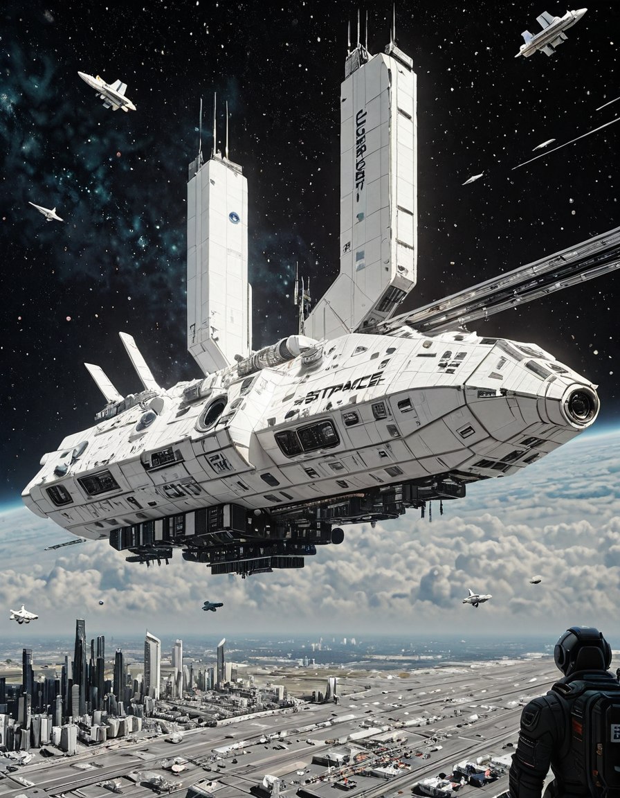 <lora:Space_Worlds_Minis_3v2:1> swminis3all, Test1, space station, kanji, white, cyberpunk city on space station, science fiction, in space, outdoors, highway, spaceship