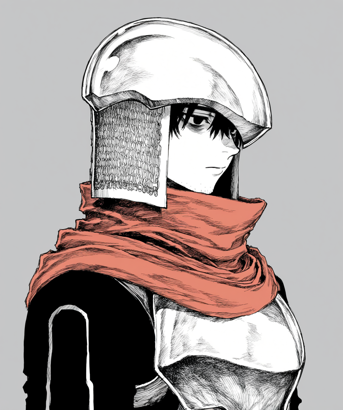 intricately detailed illustration, shiny skin, masterpiece, best quality, amazing quality, very aesthetic, newest, scenery, (volumetric lighting:1.1), (full color:1.2), clear line, solo, <lora:worm_v1:1>, 1boy, worm, black hair, black eyes, stubble, black clothes, long sleeves, red scarf, black helmets, black armor, expressionless, upper body, simple background, <lora:LECO_BadHands:1.2>, <lora:LECO_GoodHands:-1.2>, <lora:cfg_scale_boost:0.7>, <lora:Fixhand:1>