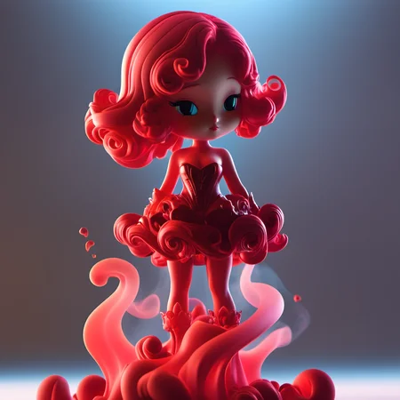 smokeart,red smoke,girl,<lora:Smoke_Art_final:1>, 3D toy, standing character, tiny, cute, soft lighting, pastel colors, skottie young, blender, pop surrealism, pbr