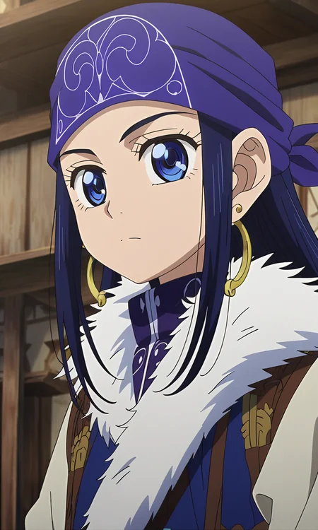 anime artwork Asirpa, blue hair, blue eyes, long hair, bandana, ear piercing,petite,flat chested,masterpiece,best quality,8k highres,detailed . anime style, key visual, vibrant, studio anime, highly detailed