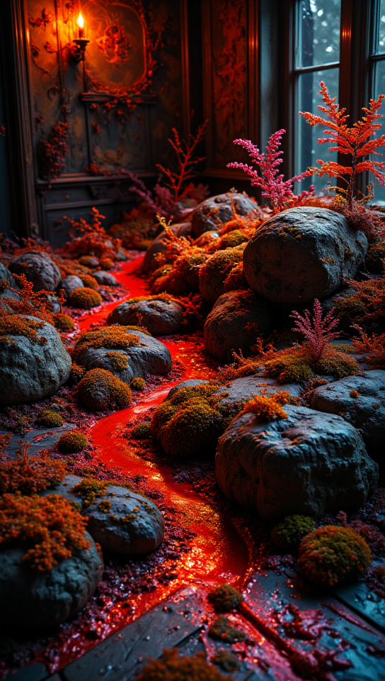 masterpiece, 4k, 8k, sharp, a photography of a cozy vintage bedroom full of a vegetation with moss made of opal like product visualization, it has very intricate details that are red embedded in the skin, the light is cinematic and like a studio lighting. the vegetation with moss is on a background opalescence.
detailmaximizer, Midjourney_Whisper <lora:[Flux1]_aidmaPsychadelicChaosWorld-FLUX-v0.1:0.3> <lora:[Flux1]_aidmaImageUpgrader-FLUX-V0.1:0.1> <lora:[Flux1]_midjourney_whisper_flux_lora_v01:0.6> <lora:[Flux1]_Painted_World_Flux:1>