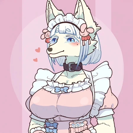 safe_pos, safe_pos, score_9, score_8_up, score_8. score_9, score_8_up, score_7_up, score_6_up, masterpiece, 4k, high quality, (best quality:1.1), ExpressiveH, 
BREAK
1girl, dress, breasts, wrist cuffs, collarbone, happy, puffy sleeves, mole under eye, blue eyes, looking at viewer, facing viewer, front view, angry, fox ears, closed mouth, frills, body fur, furry female, animal nose, pink dress, black glooves, hearts, Forming heart with fingers, tail, white hair, blue hair, blunt bangs, furry, animal ears, huge breasts, Arching back, (from chest up), bouncing breasts, pink background, portait, cute, blushing
