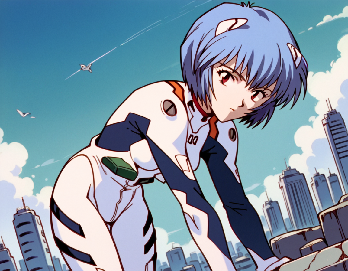 score_9, score_8_up, score_7_up, source_anime,
reiayanami,  <lora:rei-ayanami-classic-ponyxl-lora-nochekaiser:1>,
rei ayanami, ayanami rei, blue hair, short hair, red eyes,
bodysuit, headgear, plugsuit, white bodysuit,
outdoors, cityscape, bent over,
cowboy shot, looking at viewer, solo, dutch angle,
