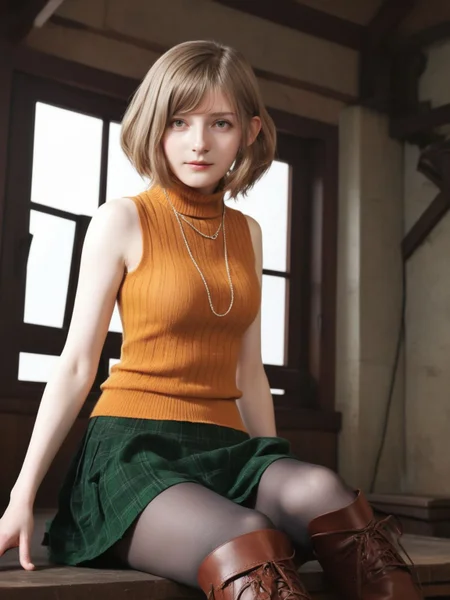 realistic,sleeveless turtleneck,cinematic,green skirt,
<lora:Ella_Freya_v1_biglust:1>(ellfrya:1.2),ashl hair,pantyhose,long brown boots,
none,inside, best quality,